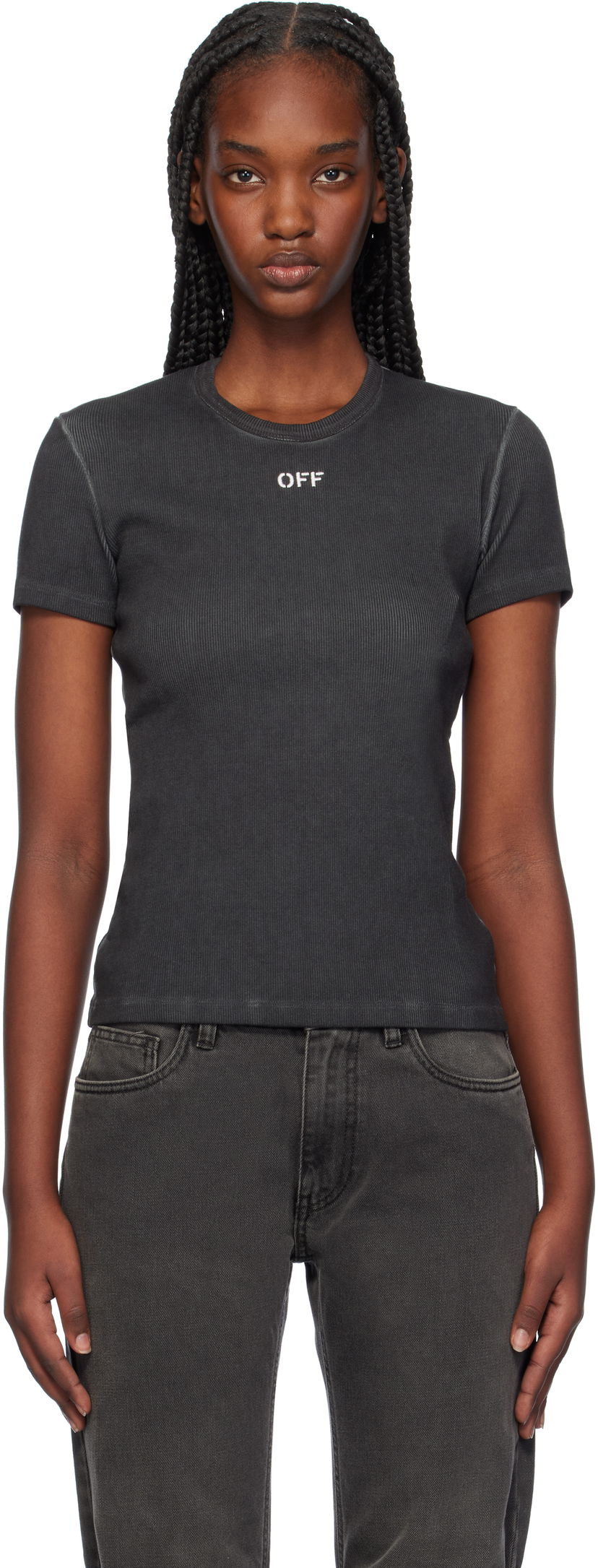 Majica Off-White Rib Basic T-shirt Siva | OWAA065F24JER0010701