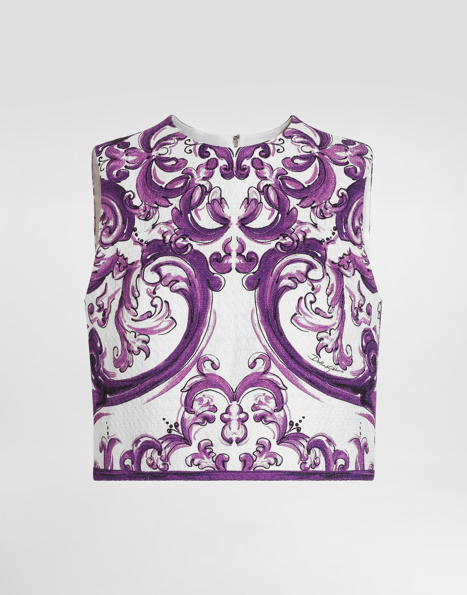 Krop-top Dolce & Gabbana Dolce & Gabbana Majolica Print Crop Top Lila | F7AU2TFP9AKHP5DQ, 0