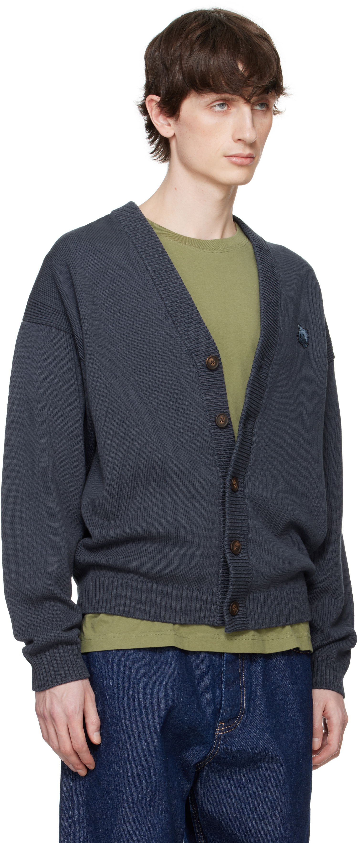 Pleteni pulover MAISON KITSUNÉ Maison Kitsuné Bold Fox Head Patch Comfort Cardigan Siva | OM00502KT1099, 1