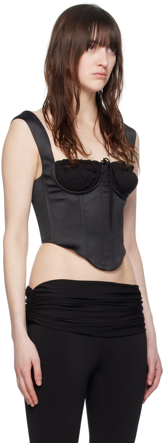 Modrček GUIZIO Guizio Square Neck Satin Corset Top Črna | S24110W037, 1