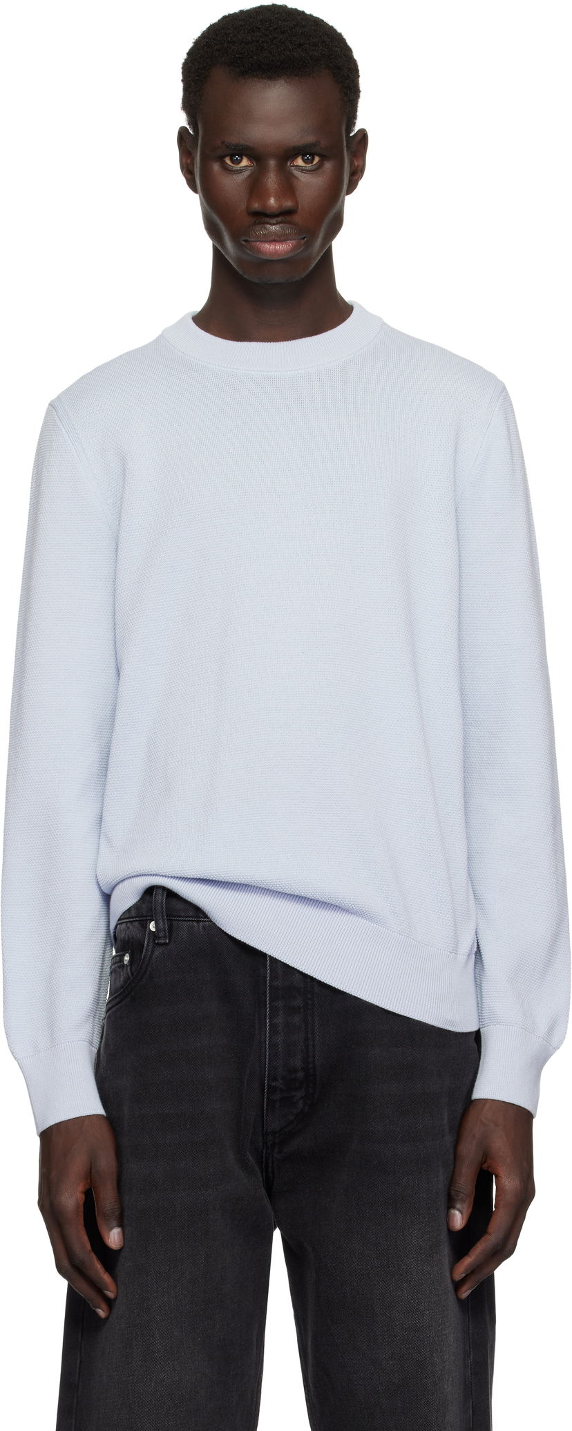Pleteni pulover BOSS BOSS Micro-Structured Cotton Sweater Modra | 50506022