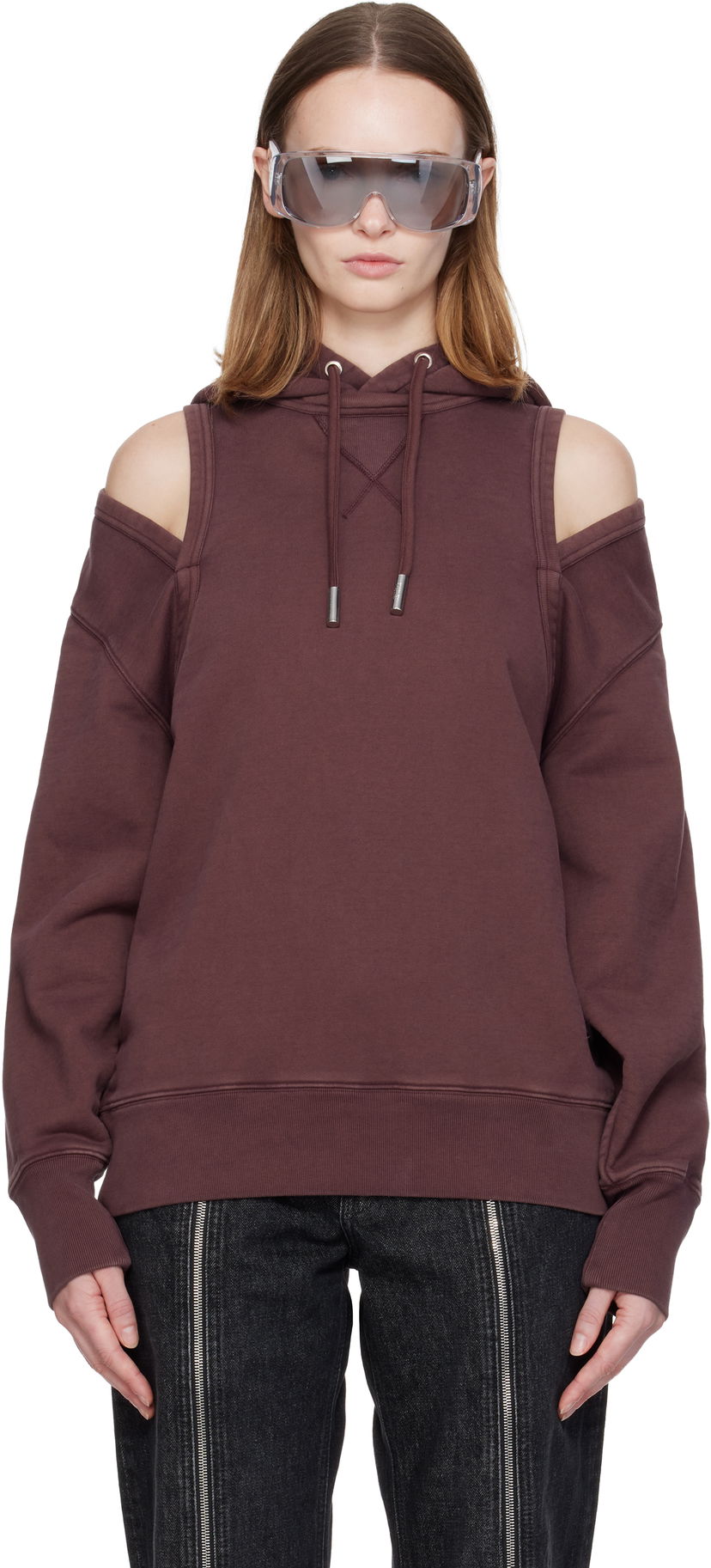 Pulover Jean Paul Gaultier Jean Paul Gaultier Cut Out Hoodie Bordo | 25/04-W-TO361-J018-28