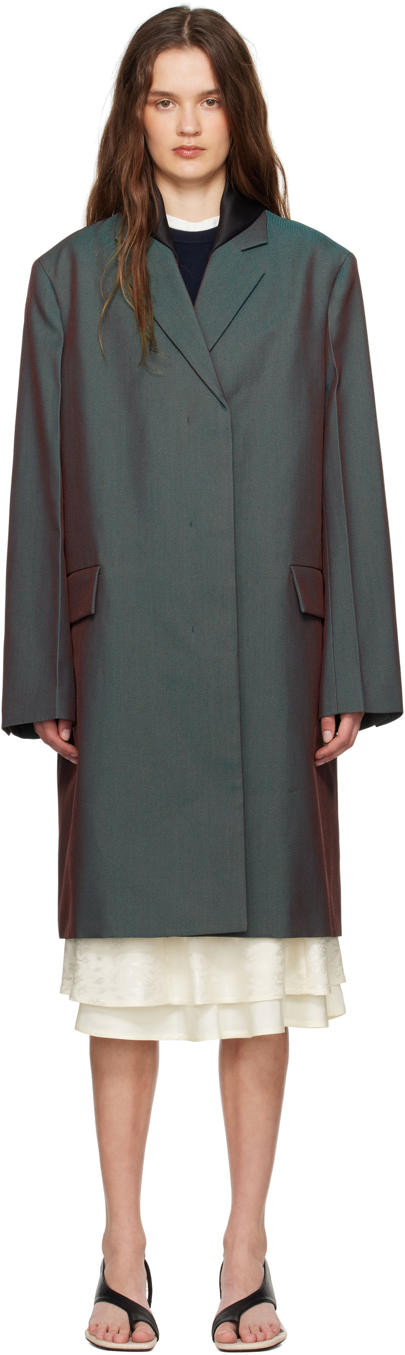 Plašči Jil Sander Jil Sander Detachable Collar Coat Zelena | J03AA0196_J40221