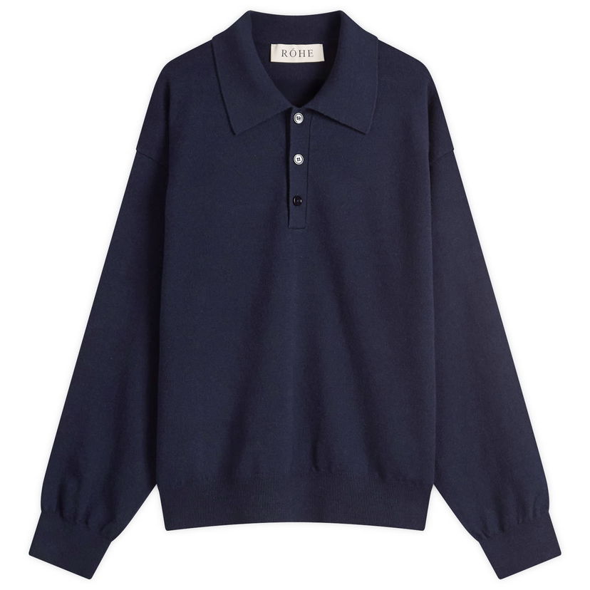 Pleteni pulover Róhe Rohe Knitted Long Sleeve Polo Mornarica | 314-23-413
