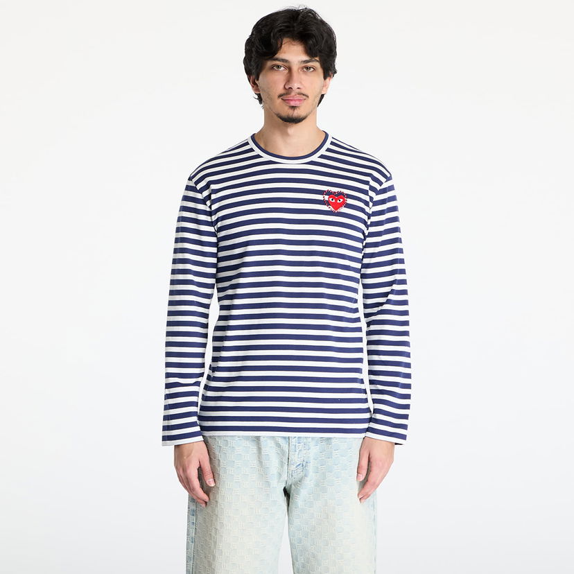 Majica Comme des Garçons Comme des Garçons PLAY Stripe Emblem Long Sleeve Tee Mornarica | AX-T806 NAVYxWHITE