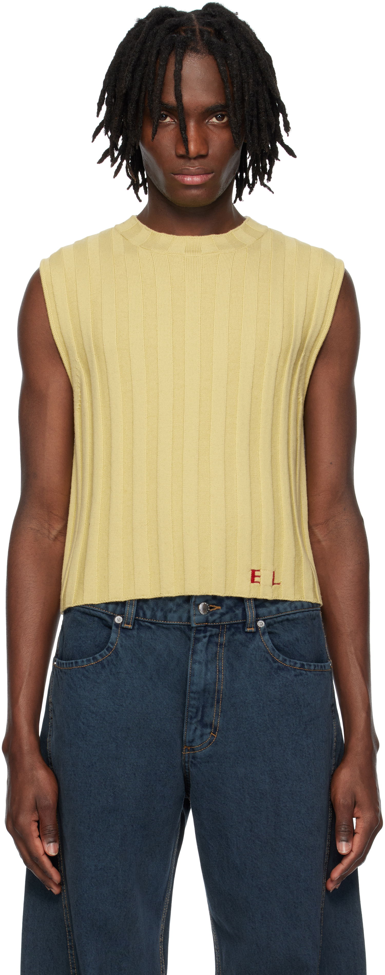 Pleteni pulover Eckhaus Latta Eckhaus Latta Knitted Cropped Vest Rumena | 8025-EL-PS25-DO - DOMINO, 0