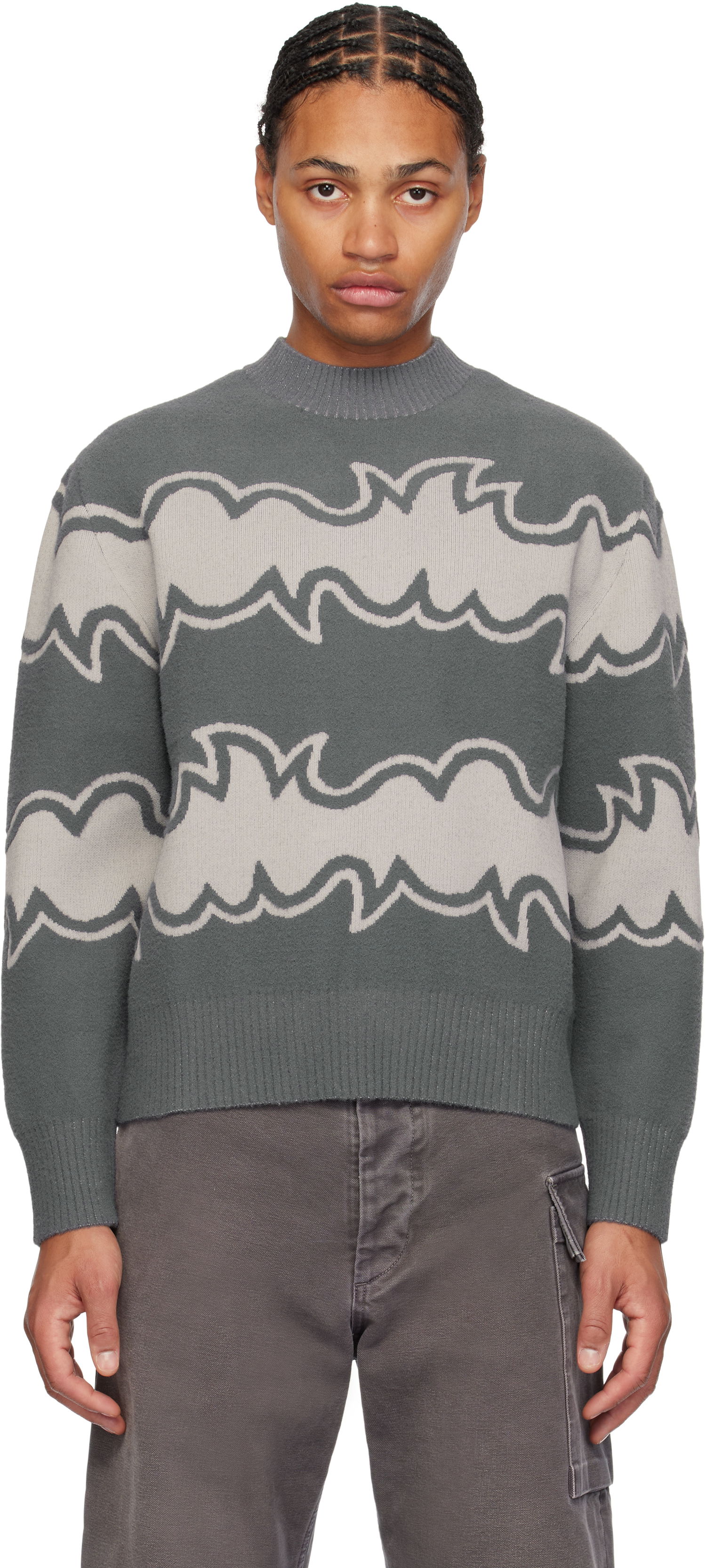 Pleteni pulover Bluemarble Jacquard Knit Sweater Siva | SW36 KN18B24 GRE, 0