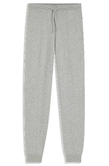 Trenirka BOSS Cashmere Drawstring Tracksuit Bottoms with Cuffed Hems and Front Seams Siva | 50547858
