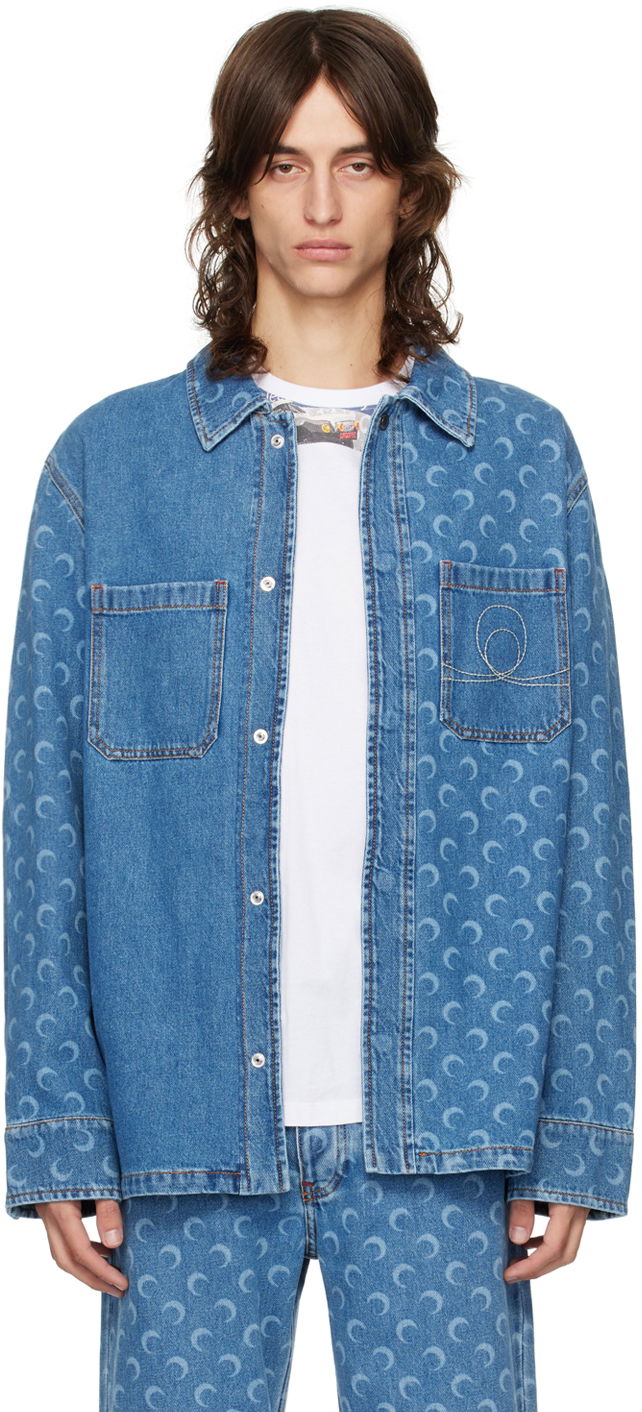 Srajce Marine Serre Marine Serre Moon Laser Denim Jacket Modra | MSI033A CDEN0001