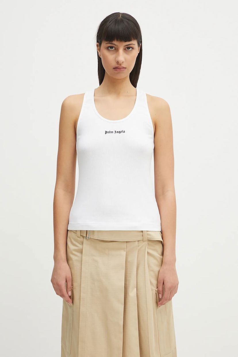 Majica brez rokavov Palm Angels Palm Angels Classic Logo Rib Tank Top Bela | PWAC020C99FAB0010110