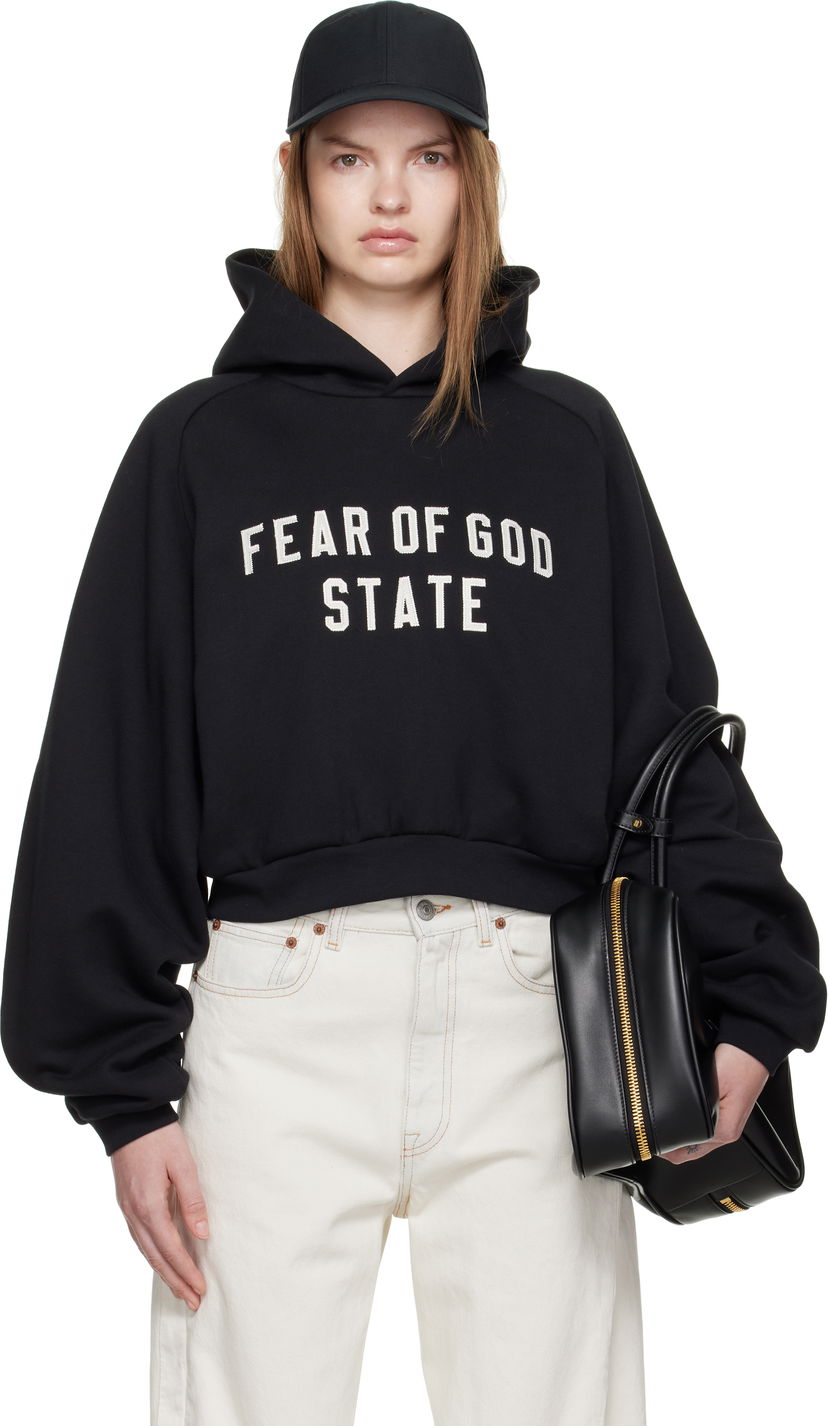 Pulover Fear of God Fear of God ESSENTIALS Fleece Raglan Hoodie Črna | 192SP257820FW