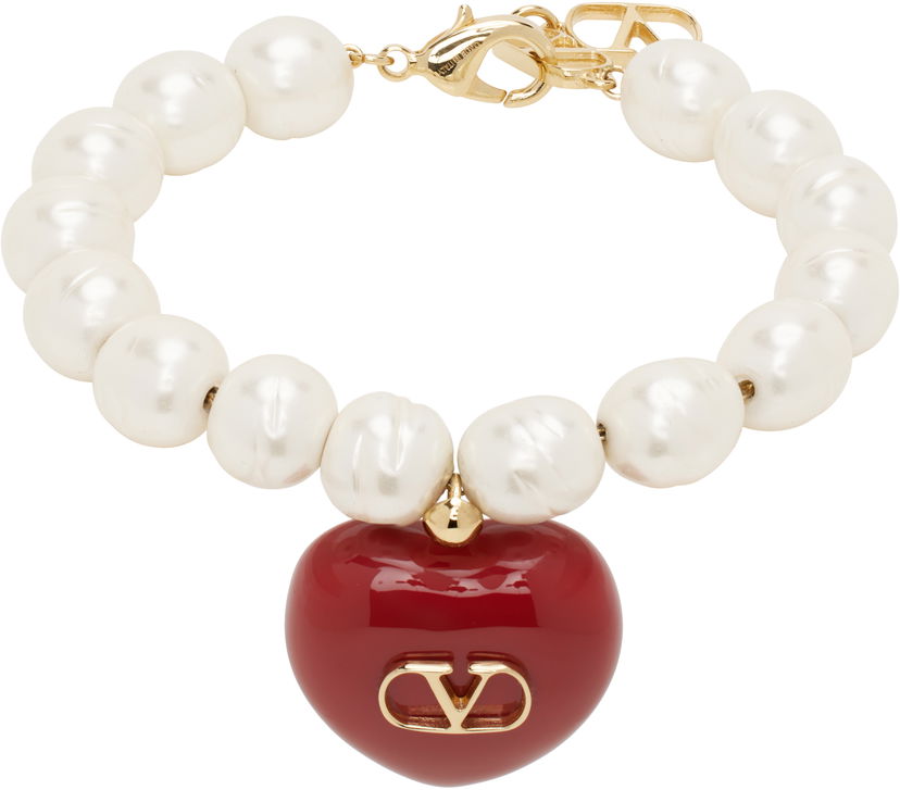Zapestnica Valentino Valentino Garavani Pearl Bracelet with Heart Pendant Rdeča | 6W2J0Y71LTD