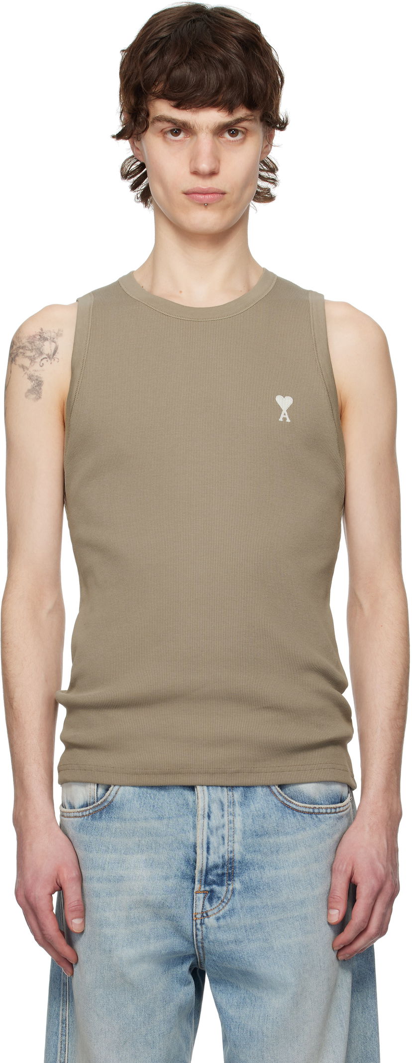 Majica brez rokavov AMI AMI Paris Ribbed Ami de Coeur Tank Top Rjava | HTK060.JE0117