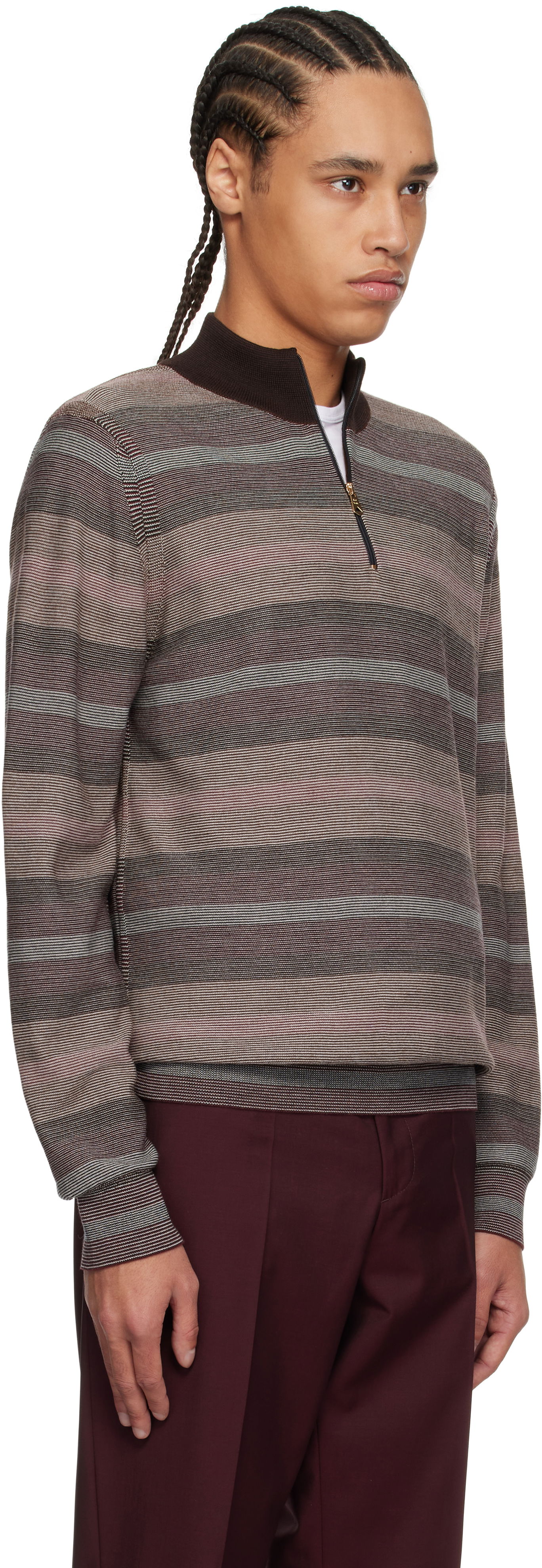Pleteni pulover Paul Smith Paul Smith Hazy Stripe Zip Sweater Rjava | M1R-254Z-P02590-92, 1
