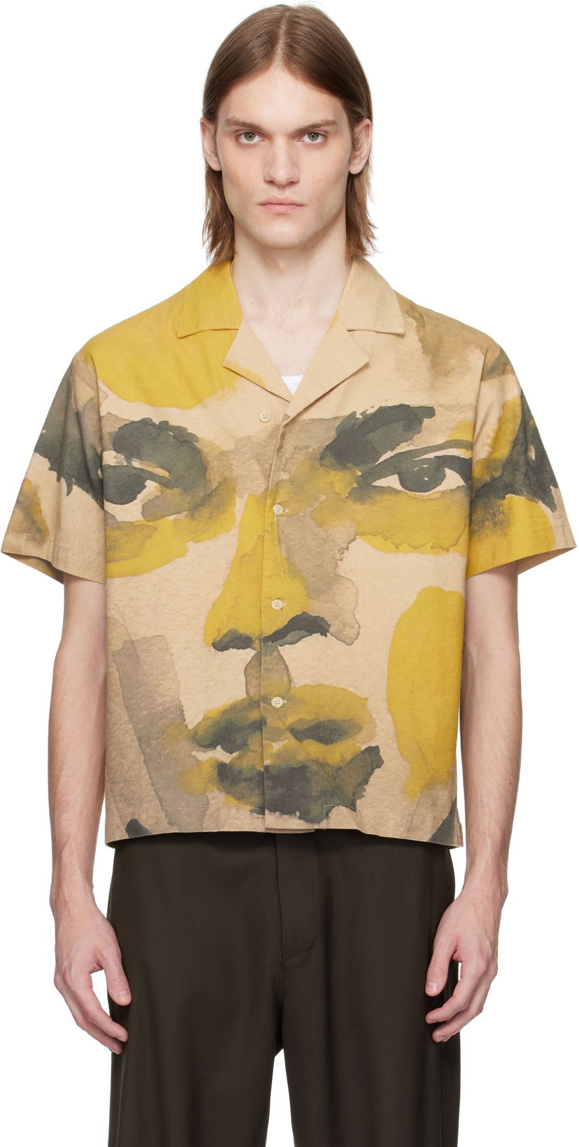 Srajce KidSuper KidSuper Watercolor Face Camp Shirt Bež | SS25-SST-04