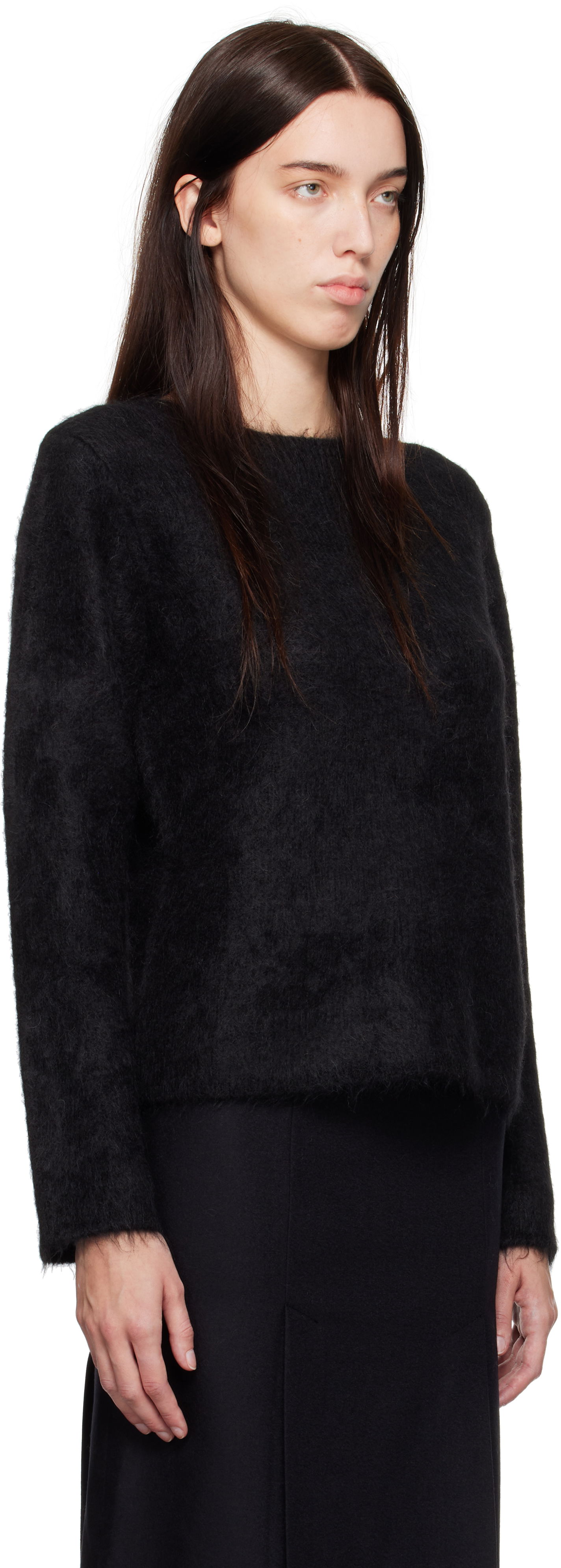 Pleteni pulover Loulou de Saison Loulou de Saison Freya Fuzzy Knit Sweater Črna | FREYA, 1