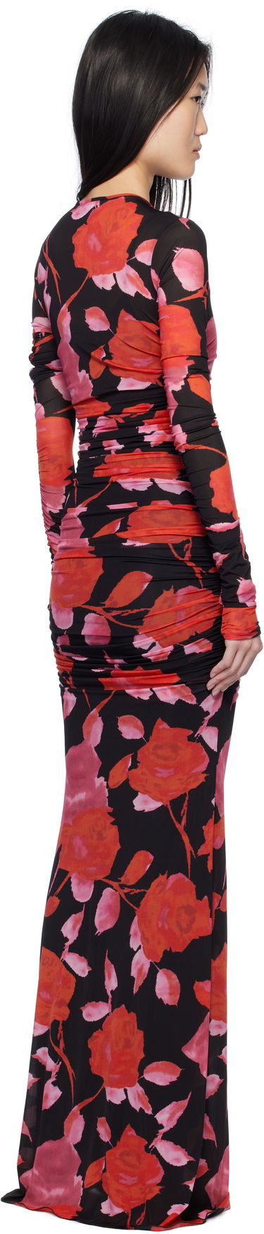 Obleke Blumarine Blumarine Floral Print Mesh Maxi Dress Večbarvna | P522A610A, 2