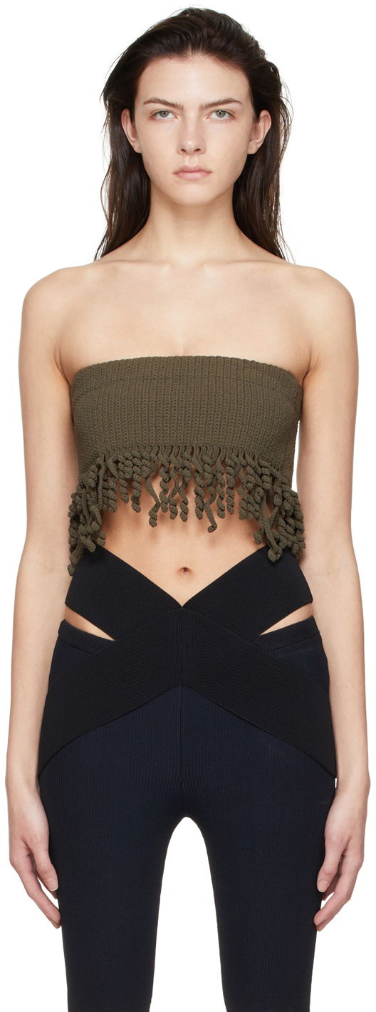 Majica brez rokavov Dion Lee Dion Lee Cotton Fringe Bandeau Zelena | A7572S22