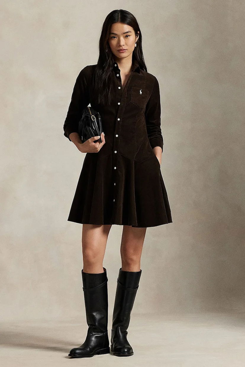 Obleke Polo by Ralph Lauren Polo Ralph Lauren Corduroy Mini Shirtdress Rjava | 211972069