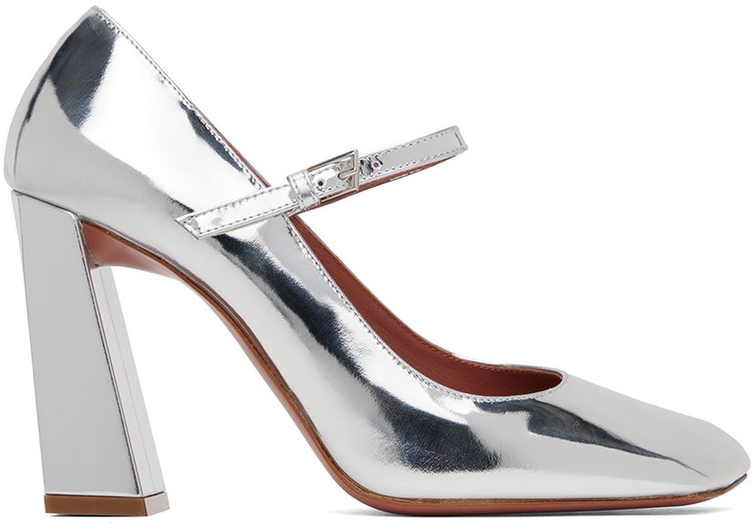 Superge in čevlji Amina Muaddi Metallic Leather Mary Jane Heels Kovinski | CHARLOTTE MARY JANE BLOCK MIRROR