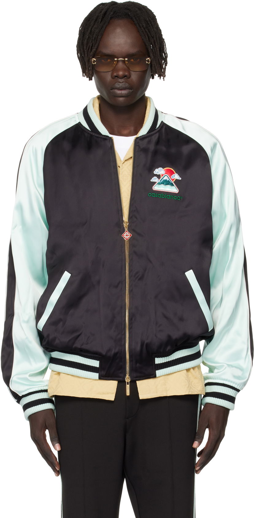 Bomber jakna Casablanca Casablanca Embroidered Satin Bomber Jacket Črna | MPF25-JK-383-01