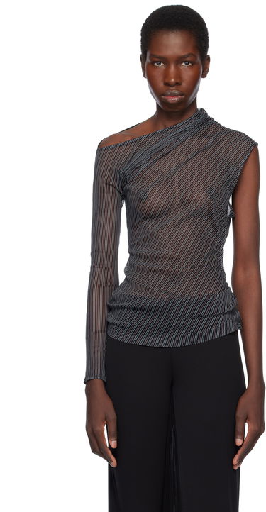 Majica Courrèges Courrèges Asymmetric Striped Mesh Top Črna | 125JTO387PR0099, 0