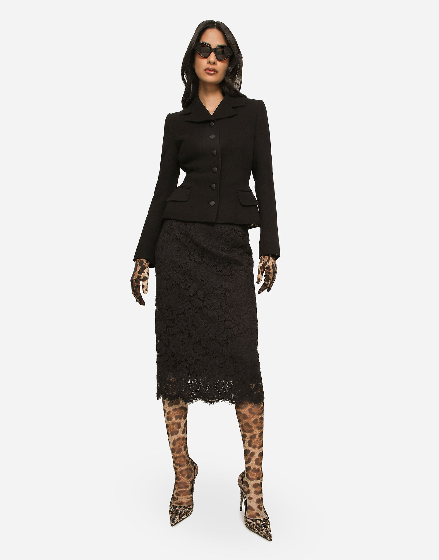 Krila Dolce & Gabbana Dolce & Gabbana Stretch Lace Midi Skirt Črna | F4B7ITHLM7LN0000, 1