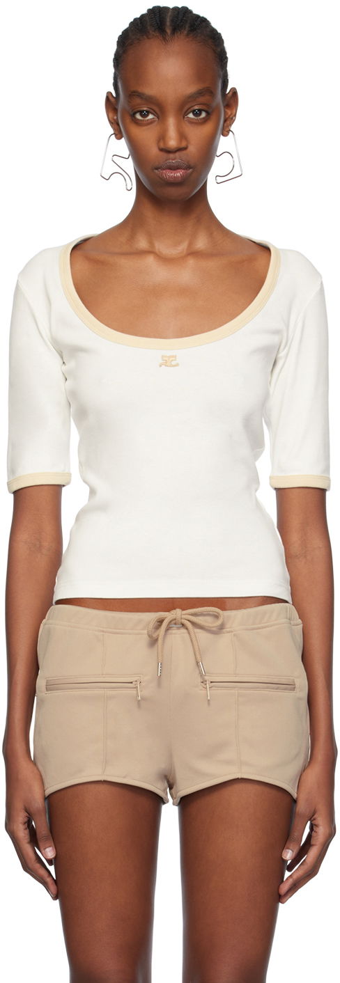 Majica Courrèges Slim Scoop Neck T-Shirt Bela | 124JTS116JS0070