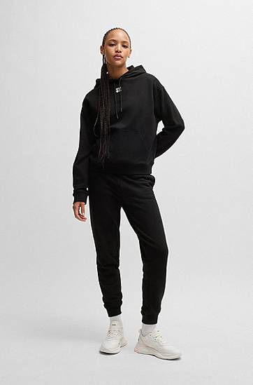 Pulover BOSS HUGO Cotton-Terry Hoodie with Stacked Logo Črna | 50522423, 1