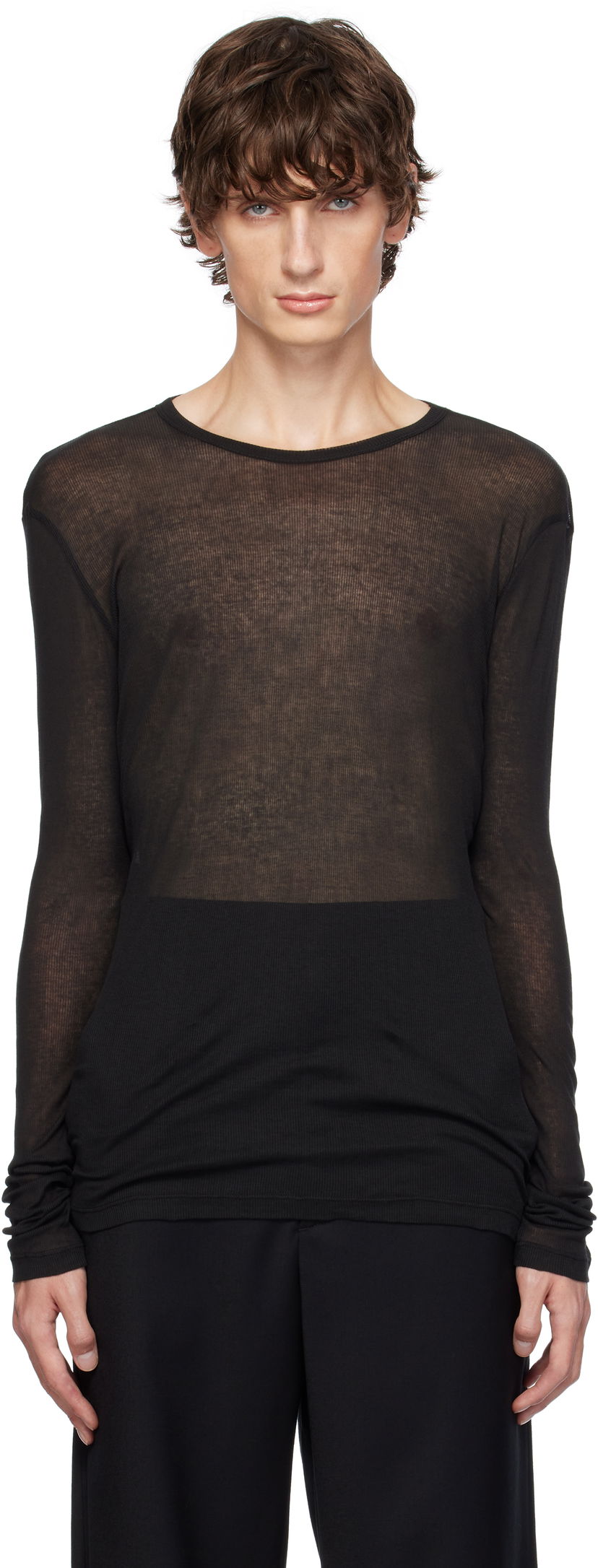 Pleteni pulover Ann Demeulemeester Ann Demeulemeester Greg Long Sleeve T-Shirt Črna | 2402-M-JTS12-35-FA434-099