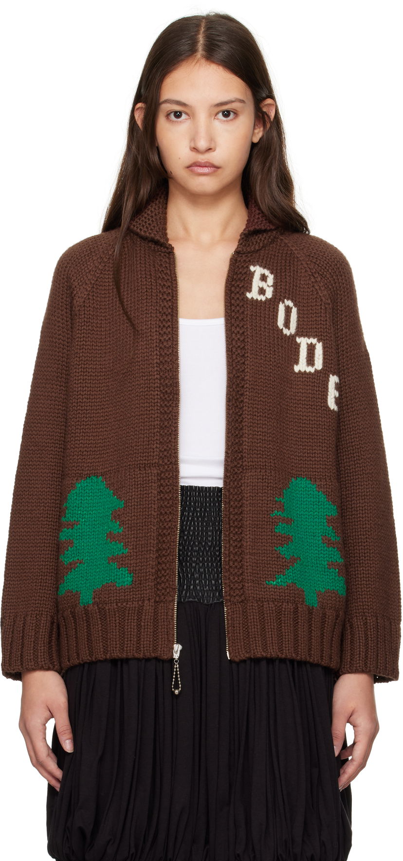 Pleteni pulover Bode Fir Shawl Collar Cardigan Rjava | MRF24KT010