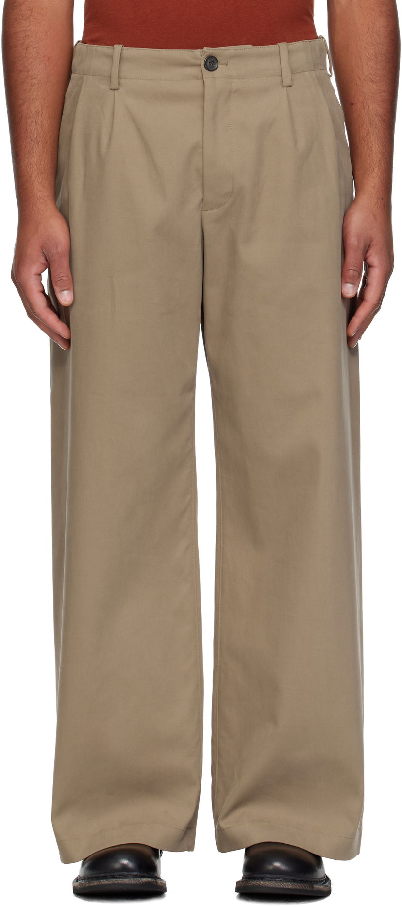Hlače OUR LEGACY Bridge Pleated Wide-Leg Chino Trousers Bež | M4254BS