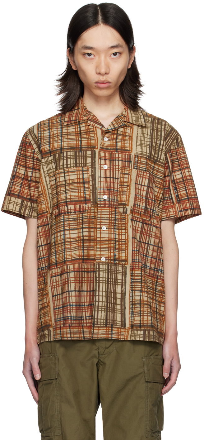 Srajce BEAMS BEAMS PLUS Block Print Short Sleeve Shirt Rjava | 3801-0108-139