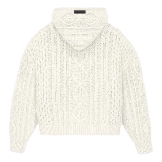 Pleteni pulover Fear of God Essentials Cable Knit Hoodie Bela | 192BT234391F