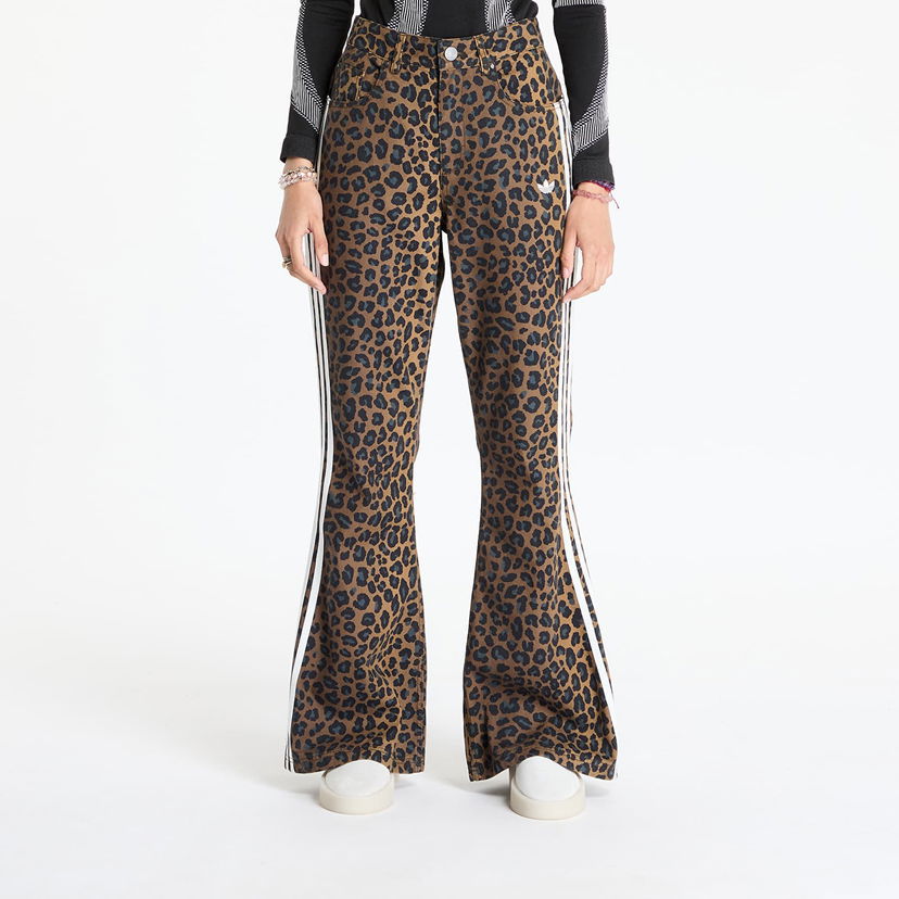 Hlače adidas Originals Slim Denim Leopard Print Flare Pants Rjava | KA2682
