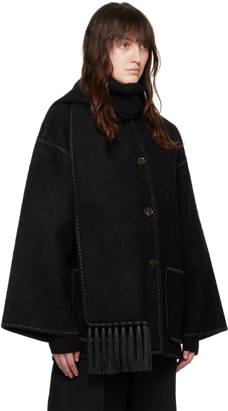 Jakna TOTEME TOTEME Embroidered Hooded Jacket with Fringed Scarf Črna | 224-1018-201, 1