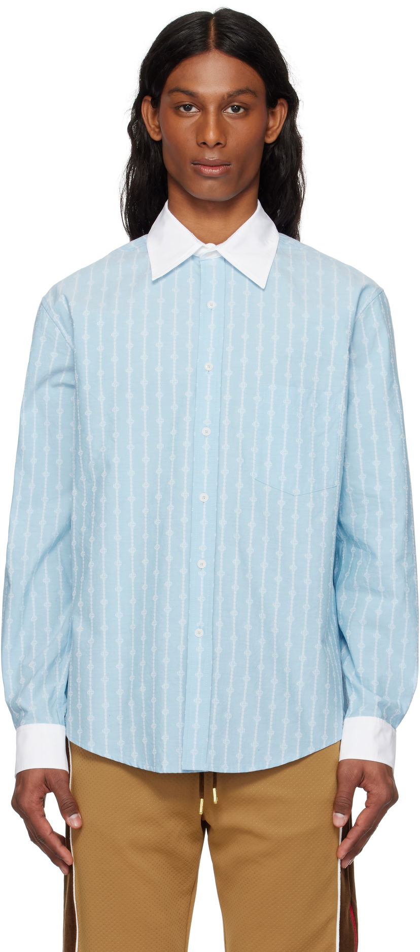 Srajce Casablanca Casablanca Laurel Stripe Jacquard Shirt Modra | MS25-SH-175-01