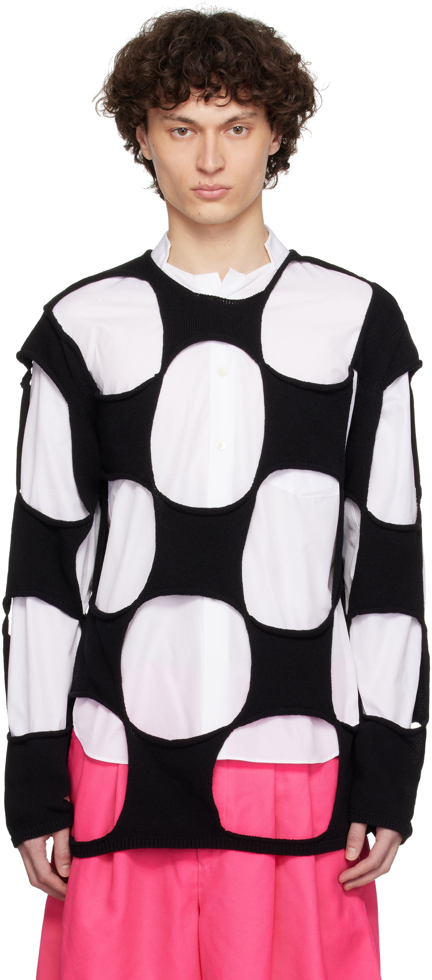 Pleteni pulover Comme des Garçons Homme Plus Cotton Code Intarsia B Pattern Crewneck Sweater Črna | PO-N012-051, 0