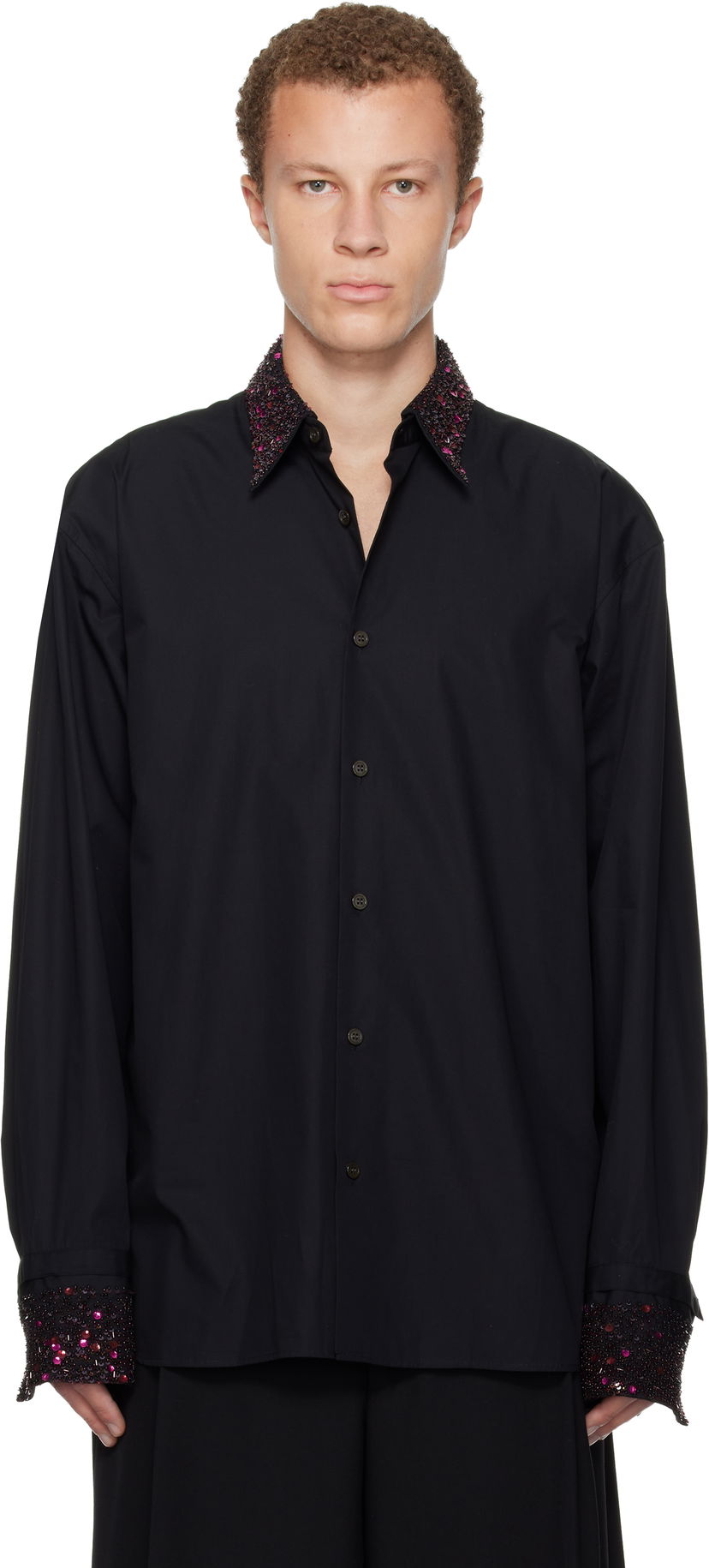 Srajce Dries Van Noten Dries Van Noten Sequinned Trim Shirt Črna | 252-020740-2293