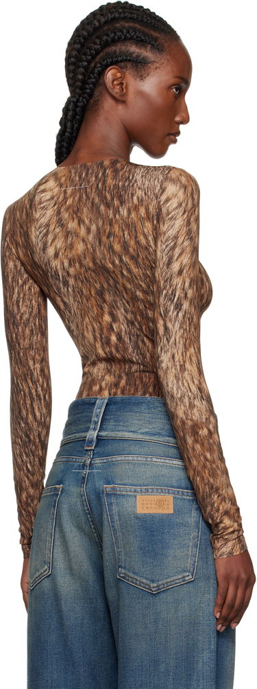Bodi Maison Margiela MM6 Maison Margiela Printed Jersey Bodysuit Rjava | S52NA0074 M20112, 2