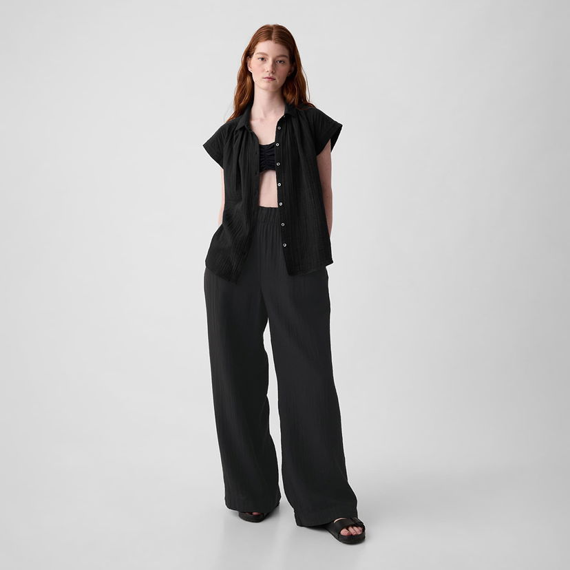 Hlače GAP Gauze Wide Leg Pants Black Modra | 855967-00