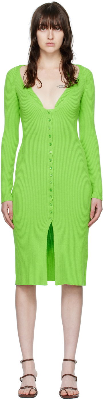 Obleke Blumarine Ribbed Button-Up Midi Dress Zelena | 2A210A, 0
