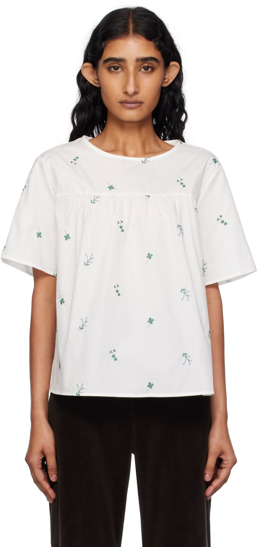Majica Max Mara Weekend Max Mara Edita Floral Embroidered Top Bela | 2515941072600