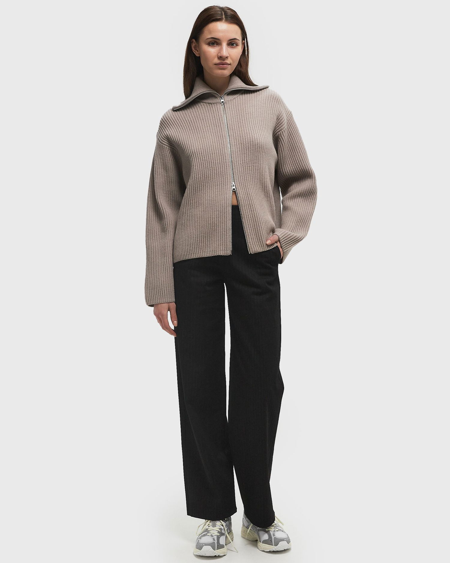Pleteni pulover Samsoe Samsoe Samsøe & Samsøe Nova Zip Cardigan, Size M Bež | F22300067-STRING, 1