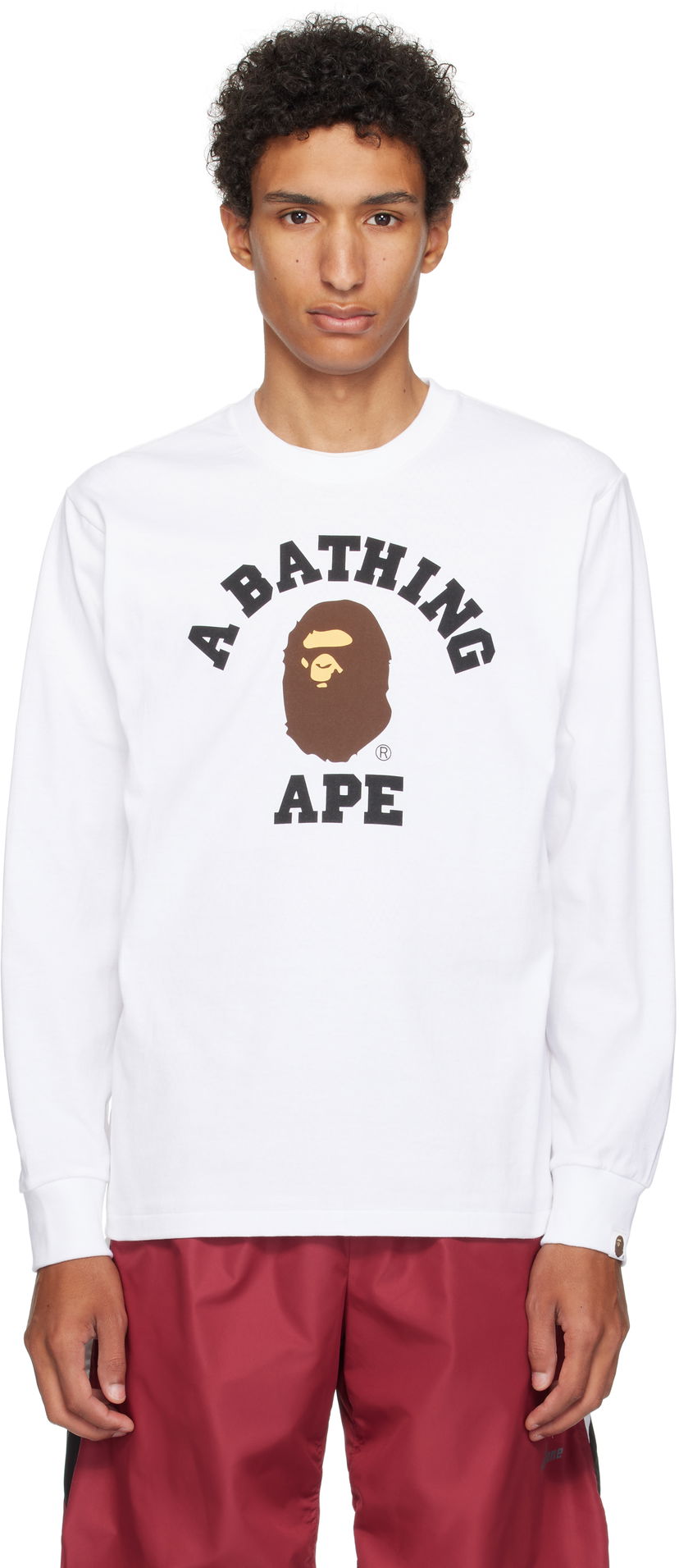Majica BAPE A Bathing Ape College Long Sleeve T-Shirt Bela | 001LTL301013M