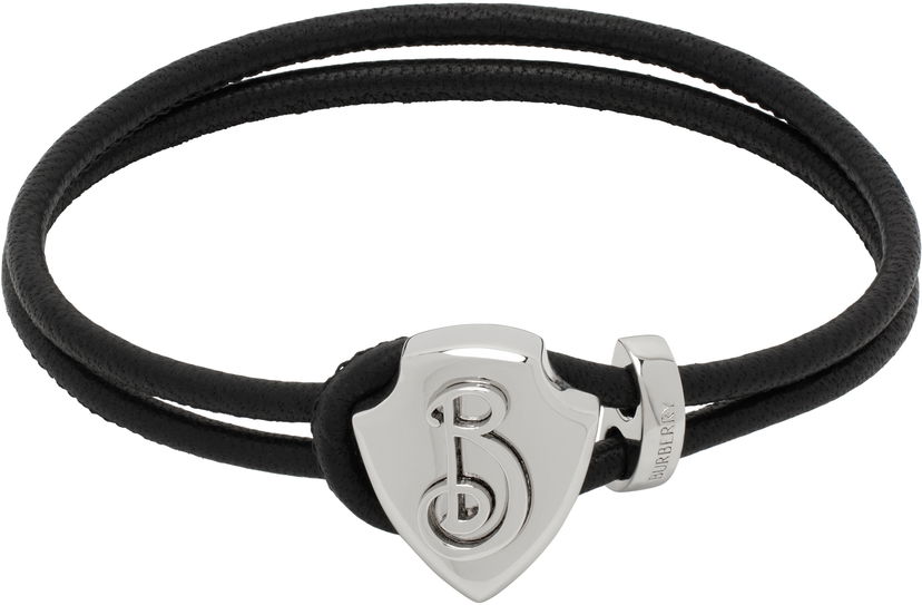 Zapestnica Burberry Leather Bracelet with Metal Shield Črna | 8105614