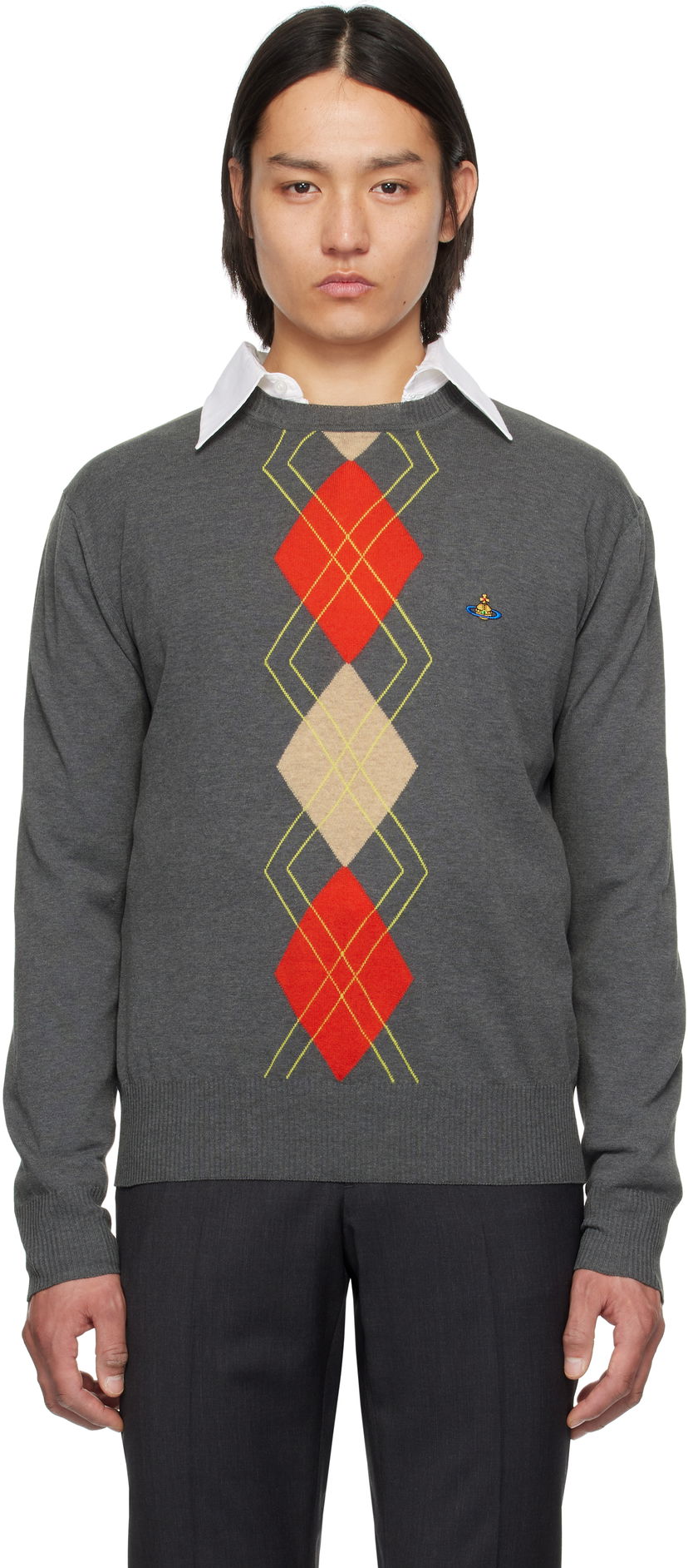 Pleteni pulover Vivienne Westwood Vivienne Westwood Argyle Round Neck Sweater Siva | 2701002D-Y003D-