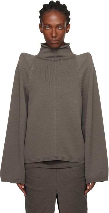 Pleteni pulover Rick Owens Concordians Con Ribbed Knit Structured Shoulder Turtleneck Siva | RO02E4657 KWVLH, 0