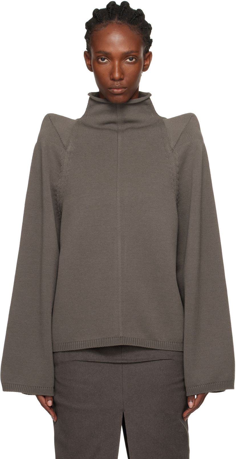Pleteni pulover Rick Owens Concordians Con Ribbed Knit Structured Shoulder Turtleneck Siva | RO02E4657 KWVLH