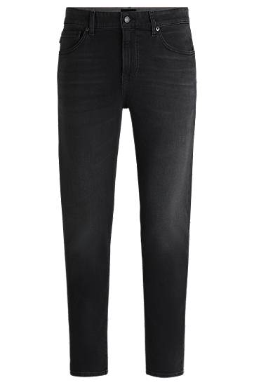 Kavbojke BOSS Tapered-Fit Comfort-Stretch Jeans Črna | 50536502